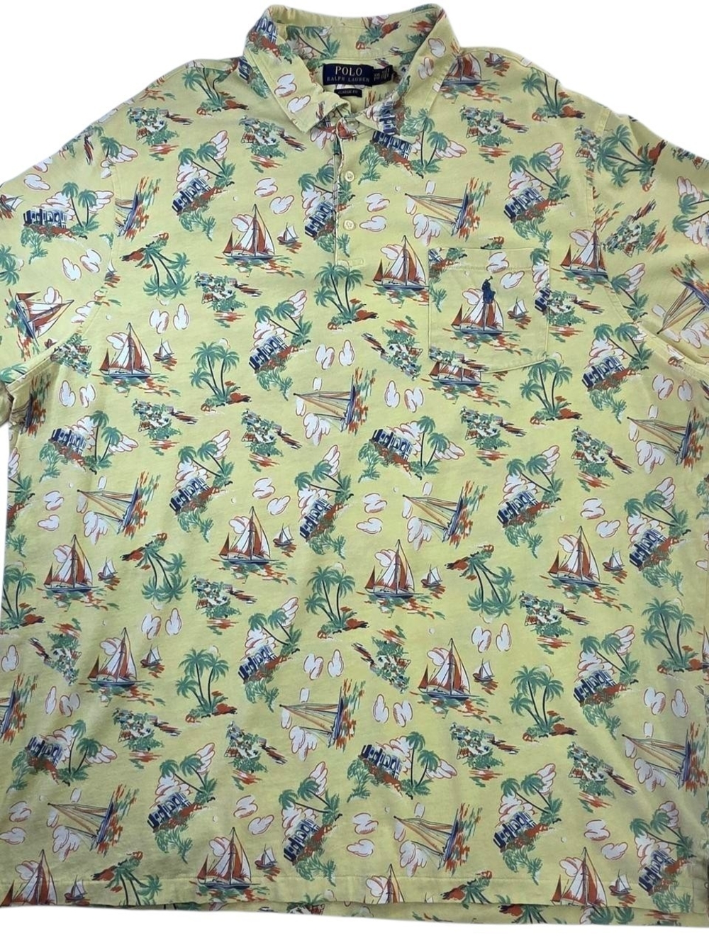4Polo by Ralph Lauren Yellow Tropical Sailboat Print Polo-Size XXL